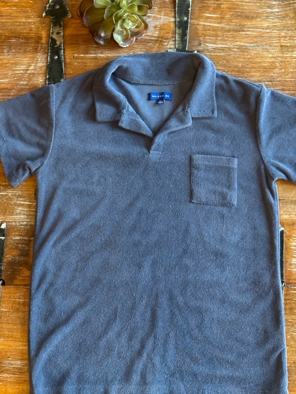 Navy Terrycloth Polo Shirt with Chest Pocket
